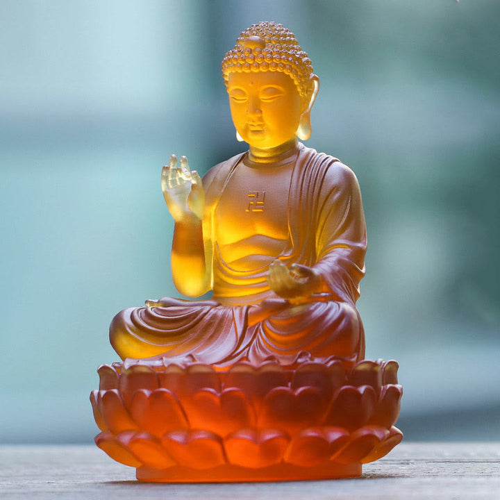 Buddha Stones Handmade Sakyamuni Buddha Liuli Crystal Art Piece Compassion Statue Home Office Offering Decoration - image 2