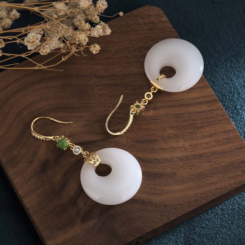 FengShui White Jade Blessing Drop Earrings - image 7