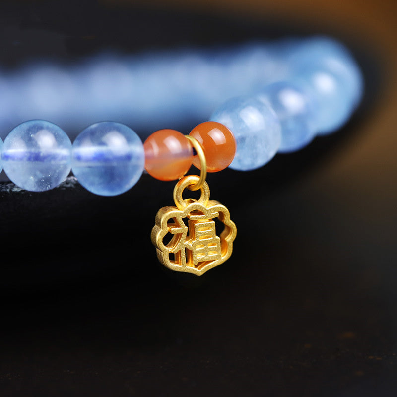 Buddha Stones Natural Aquamarine Red Agate Healing Charm Bracelet - image 4