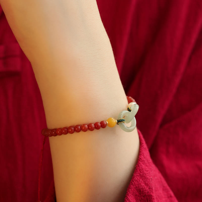 Buddha Stones Natural Red Agate Hetian Jade Double Peace Buckle Confidence Bracelet - image 9