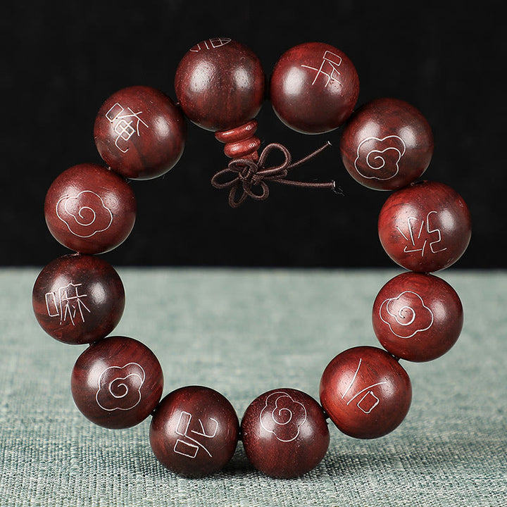 Buddha Stones 925 Sterling Silver Inlaid Small Leaf Red Sandalwood Om Mani Padme Hum Character Auspicious Clouds Protection Bracelet - image 16