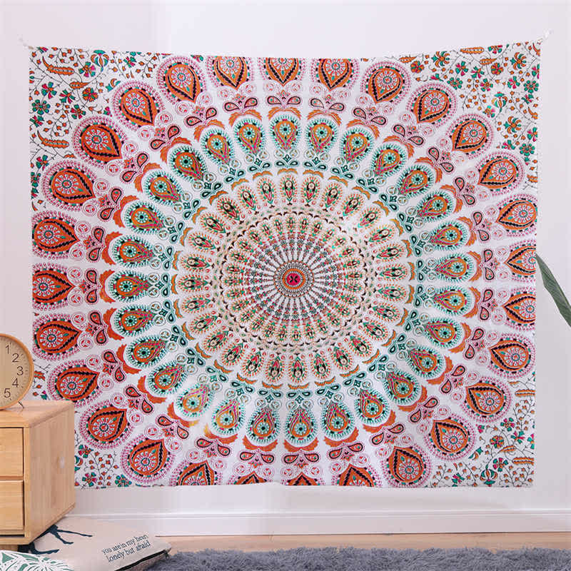 Bohemian Mandala Pattern Tapestry Wall Hanging Wall Art Focus Creativity Home Living Room Decor - LightPink - 150*230cm - image 0