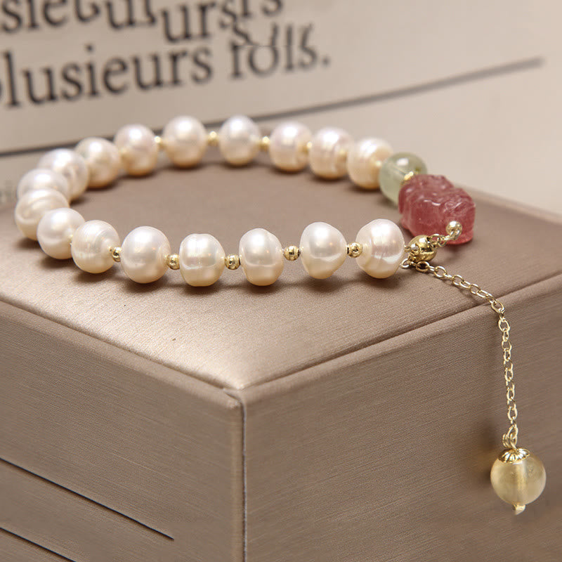 Buddha Stones Natural Pearl Strawberry Quartz PiXiu Optimism Charm Bracelet - image 4