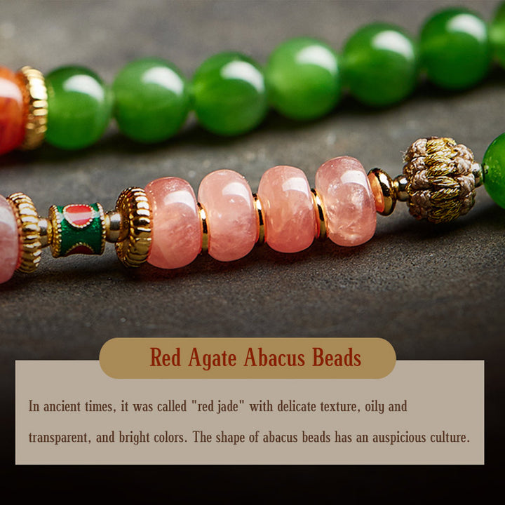 Buddha Stones 108 Mala Beads Cyan Jade Red Agate Laughing Buddha Luck Bracelet - image 14