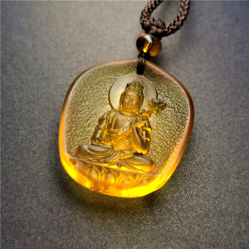 Buddha Stones Chinese Zodiac Natal Buddha Blessing Liuli Crystal Compassion Necklace Pendant - Horse-Mahasattva Bodhisattva(Pendant Size: About 4.5*3.8*1cm) - image 7