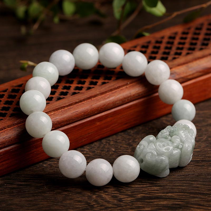 Buddha Stones Fengshui Wealth Prosperity Jade PiXiu Luck Bracelet - 0.39 IN (10MM) - image 0
