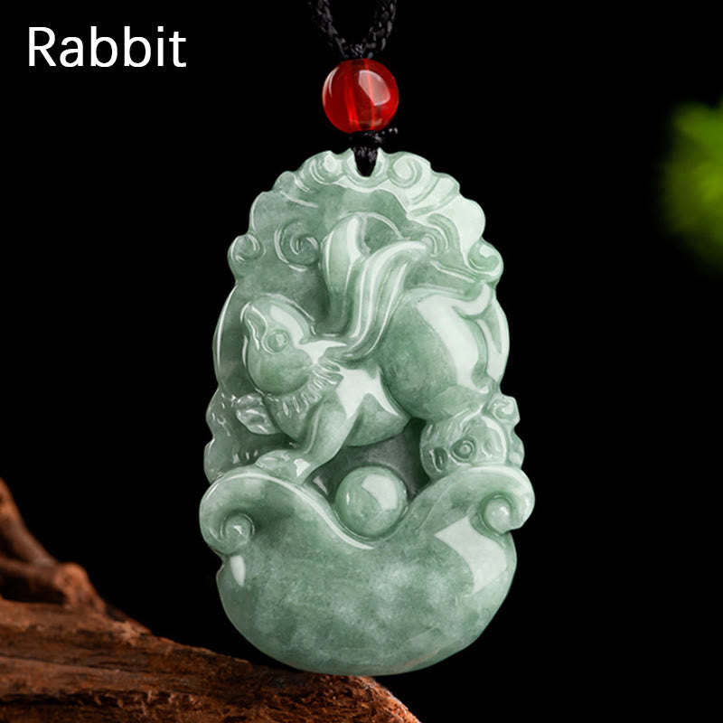 Buddha Stones Natural Green Jade 12 Chinese Zodiac Luck Prosperity Necklace Pendant - Rabbit - image 13