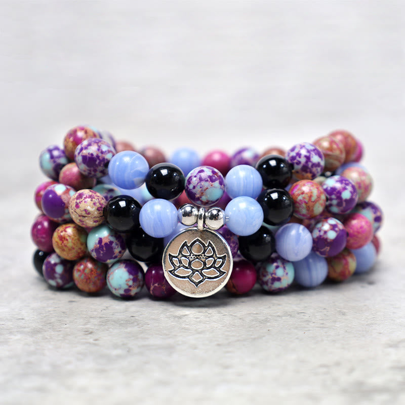 Buddha Stones Natural Purple Miano Real Stone Lotus Mala - image 5