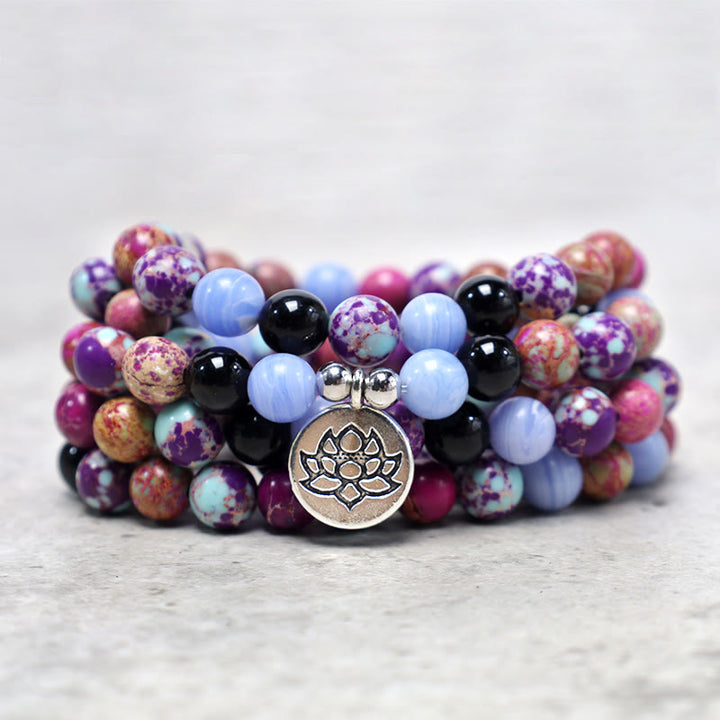 Buddha Stones Natural Purple Miano Real Stone Lotus Mala - image 5