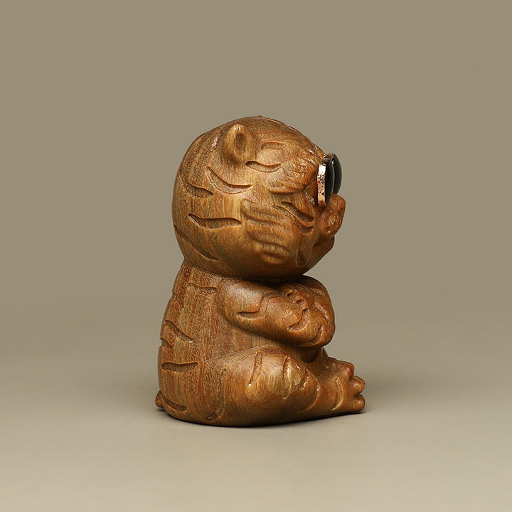 Buddha Stones Small Green Sandalwood Tiger Engraved Positive Desk Decorations - image 4