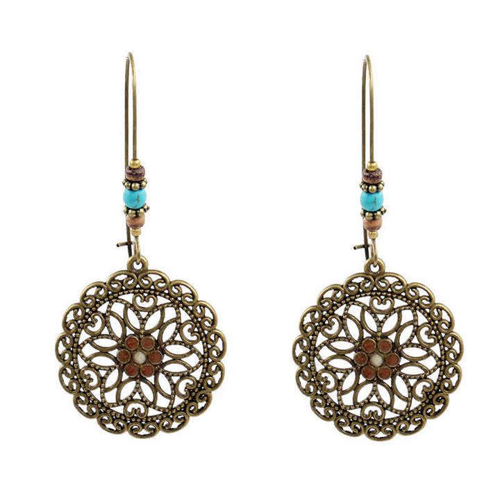 Round Flower Design Luck Dangle Drop Earrings - Flower - image 0