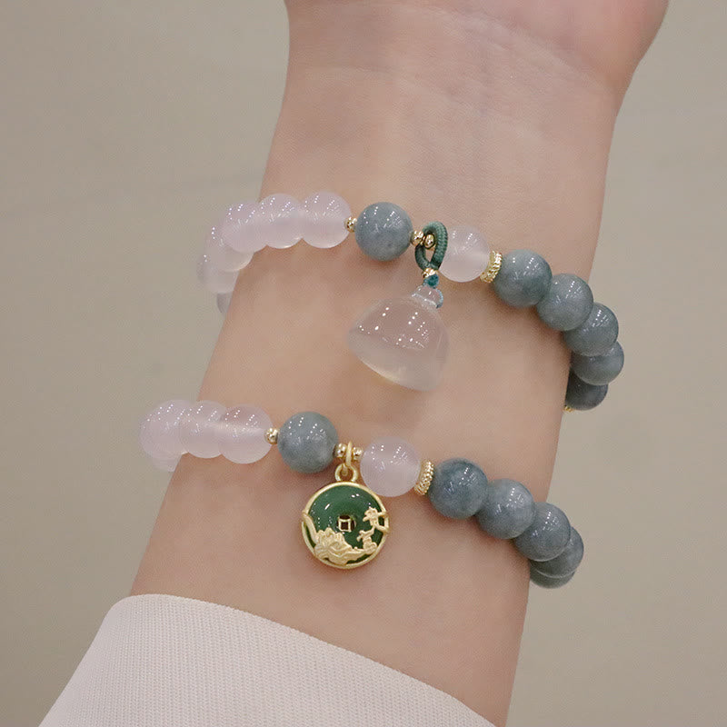 Buddha Stones White Agate Jade Lotus Flower Peace Buckle Protection Bracelet - image 12