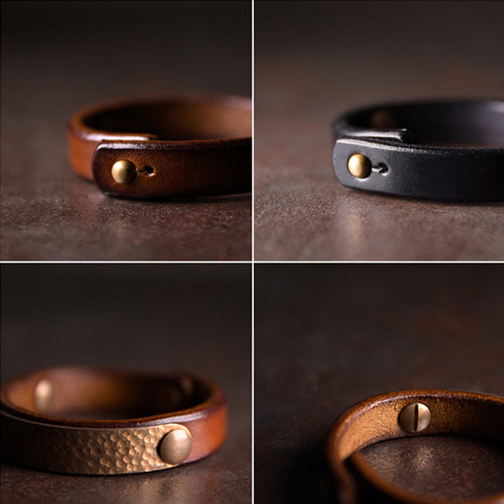 Buddha Stones Vintage Handmade Texture Copper Brass Leather Wealth Bracelet Bangle - image 21