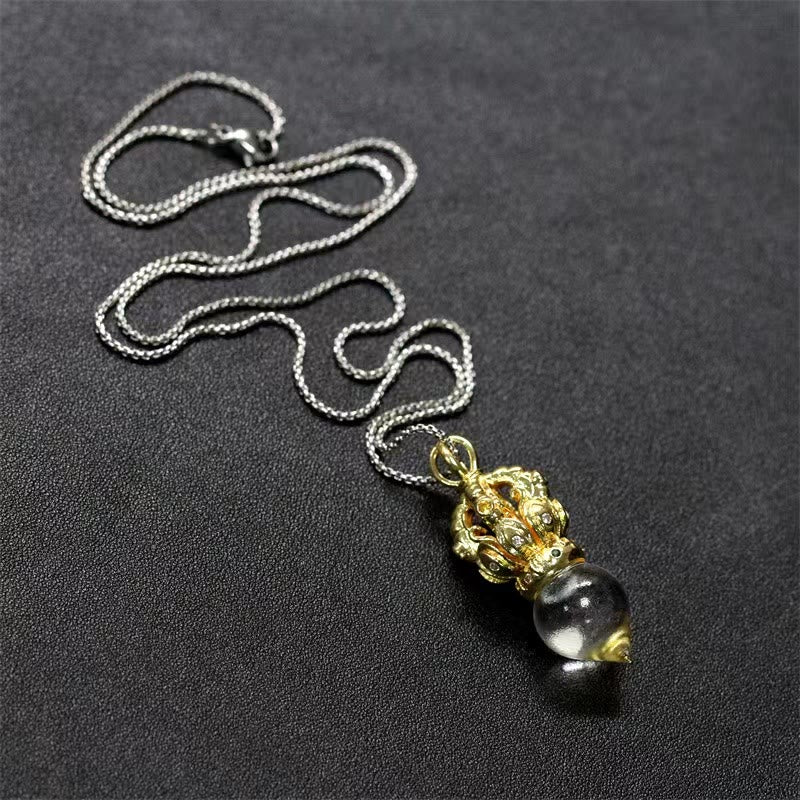 Buddha Stones Tibetan Dorje Vajra 4 Prong Lotus Liuli Crystal Strength Necklace Pendant - image 23