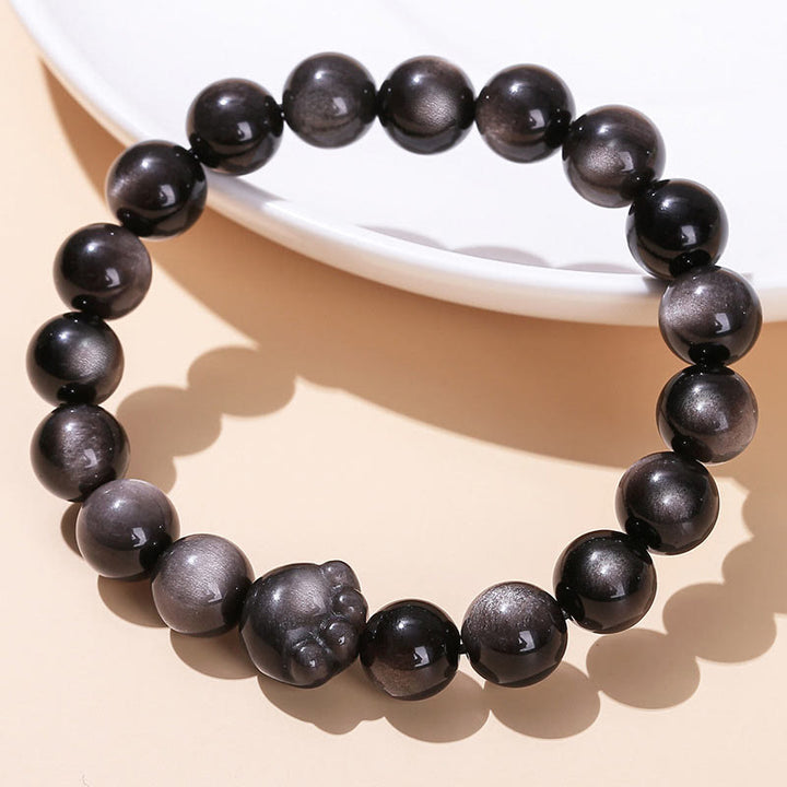 Buddha Stones Natural Gold Sheen Obsidian Silver Sheen Obsidian Cute Cat Paw Claw Wealth Bracelet - image 8