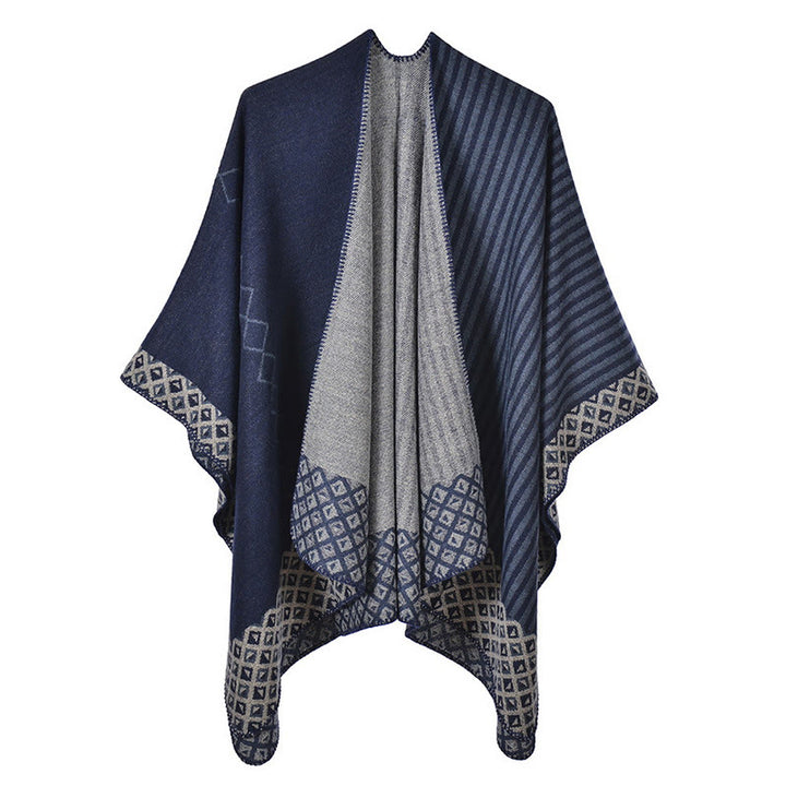 Buddha Stones Tibetan Shawl Striped Diamond Pattern Winter Warm Soft Scarf - Navy Blue Gray - image 23