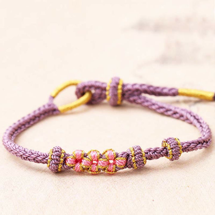 Buddha Stones Handmade Three Peach Blossoms Luck Eight Strands Braided String Bracelet - image 8