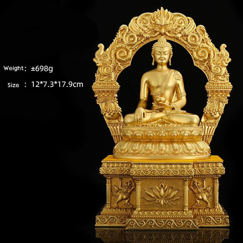 Buddha Stones Shakyamuni Amitabha Medicine Buddha Figurine Serenity Copper Statue Home Decoration - 10 cm Shakyamuni&Base - image 2