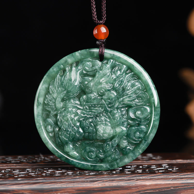 Buddha Stones Natural Jade Kirin Abundance String Necklace Pendant - image 1