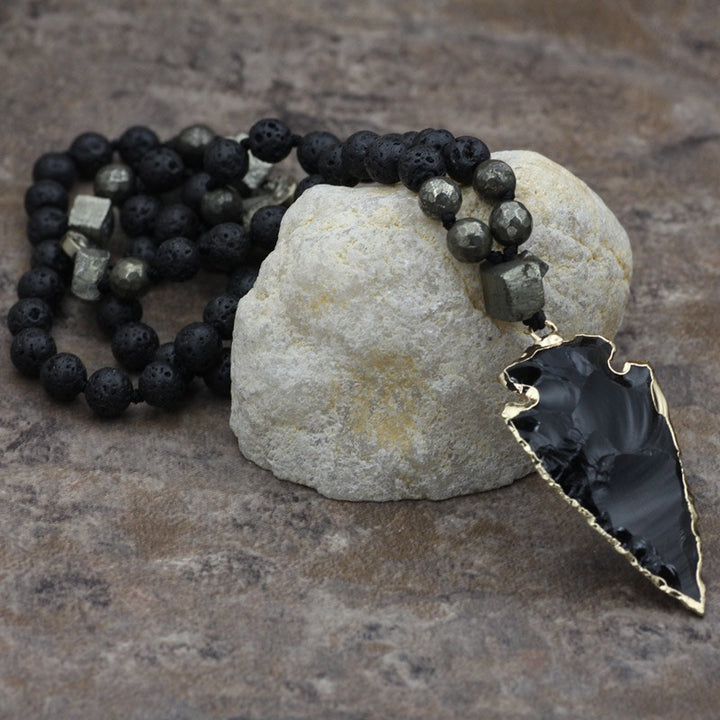 Buddha Stones Natural Lava Rock Yoga Meditation Necklace Arrow Pendant - image 3