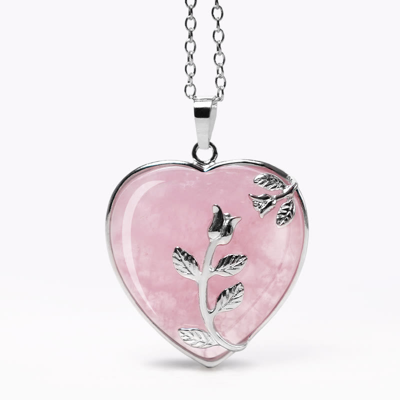 Buddha Stones Natural Healing Crystals Heart Pendant Necklaces - Pink Crystal - image 4