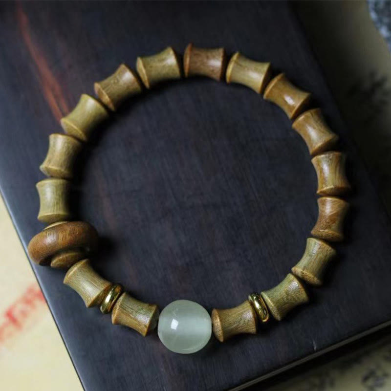 Buddha Stones Ebony Green Sandalwood Black Rosewood Bamboo Peace Bracelet - Green Sandalwood - image 4