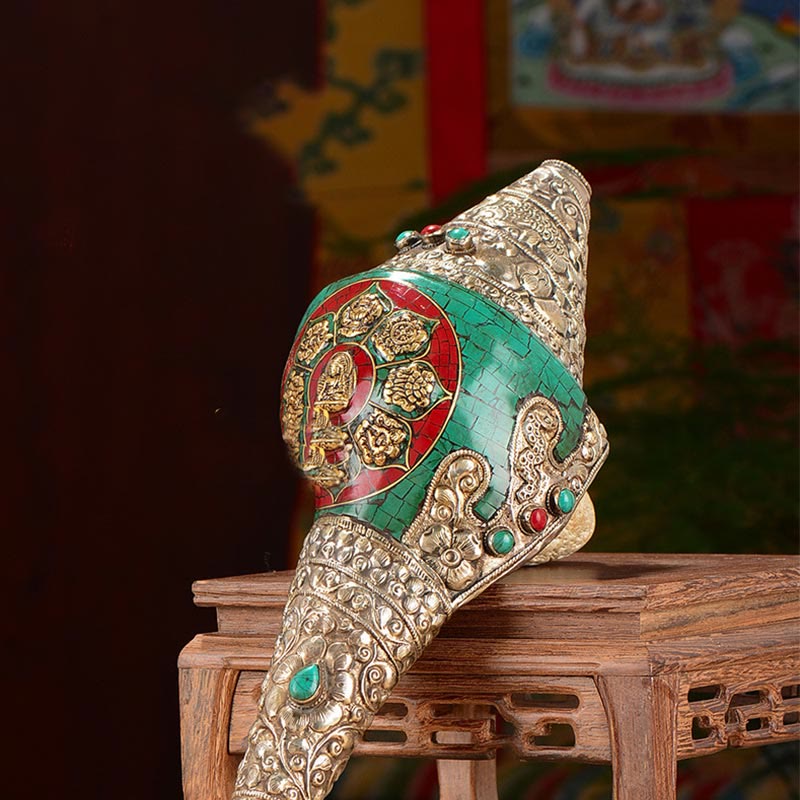 Buddha Stones Tibetan Handmade Engraved Shankha Double Dorje Buddha Conch Shell Wealth Positive Decoration - image 11