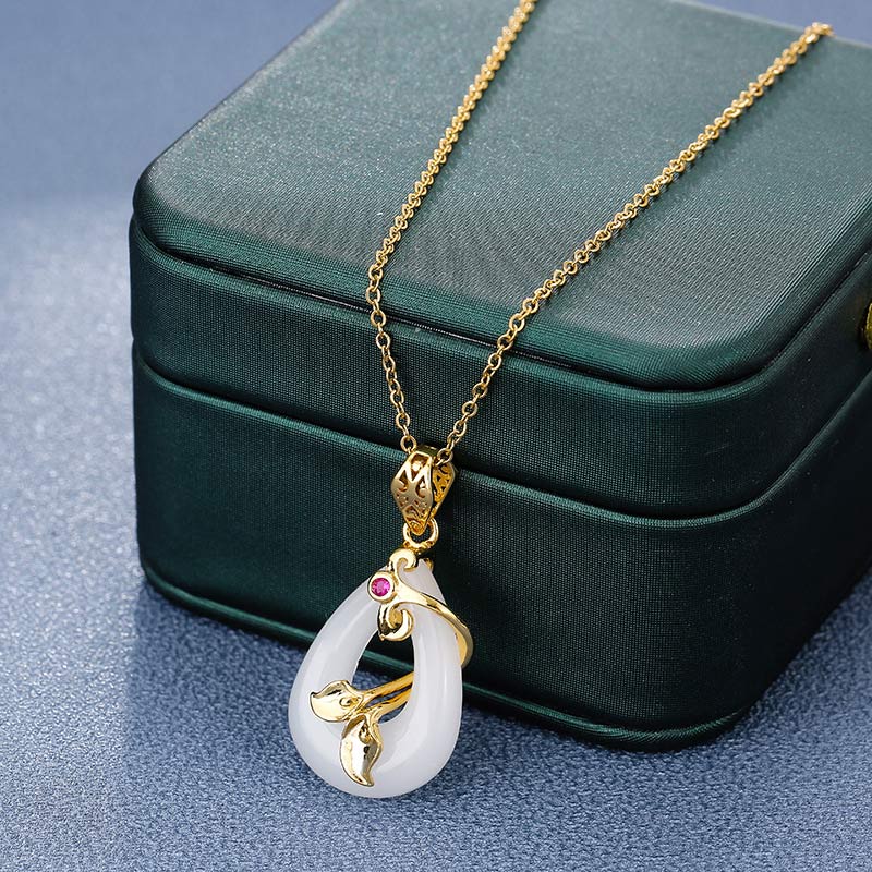 Buddha Stones Jade Oval Pattern Blessing Fortune Necklace Pendant - image 4