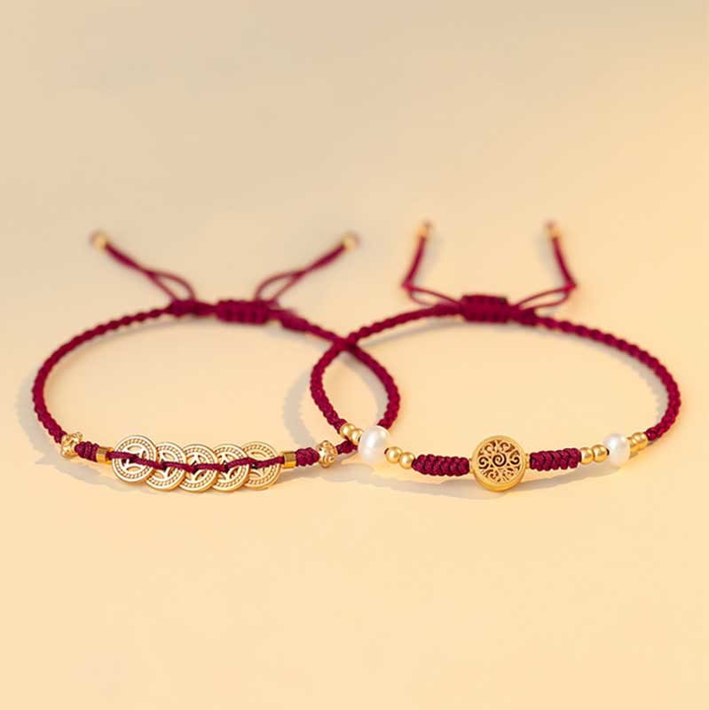 Buddha Stones Copper Coin Fortune Tree Luck Strength Braided Bracelet - image 1