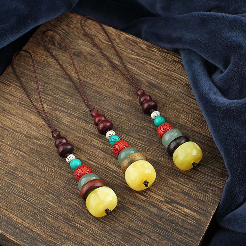 Green Sandalwood Ebony Wood Gourd Seven Layer Pagoda Positive Phone Hanging Decoration - image 1