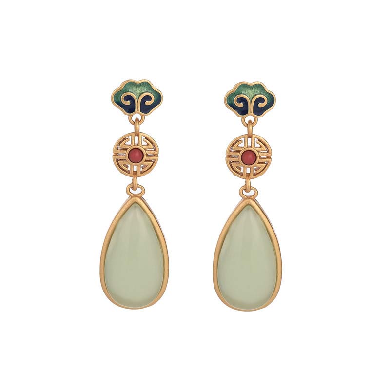 Buddha Stones FengShui Jade Double Happiness Fortune Earrings - image 4