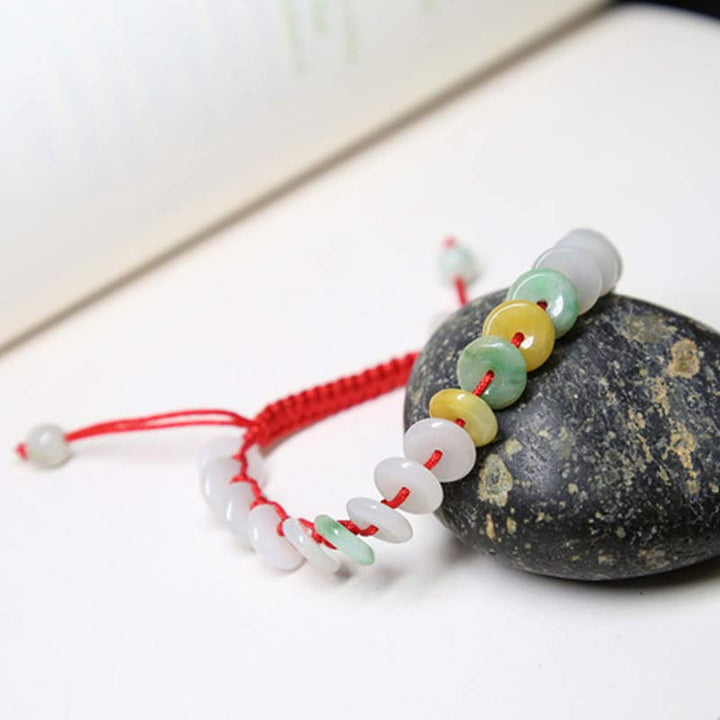Buddha Stones Round Jade Lucky Red String Weave Bracelet - image 6
