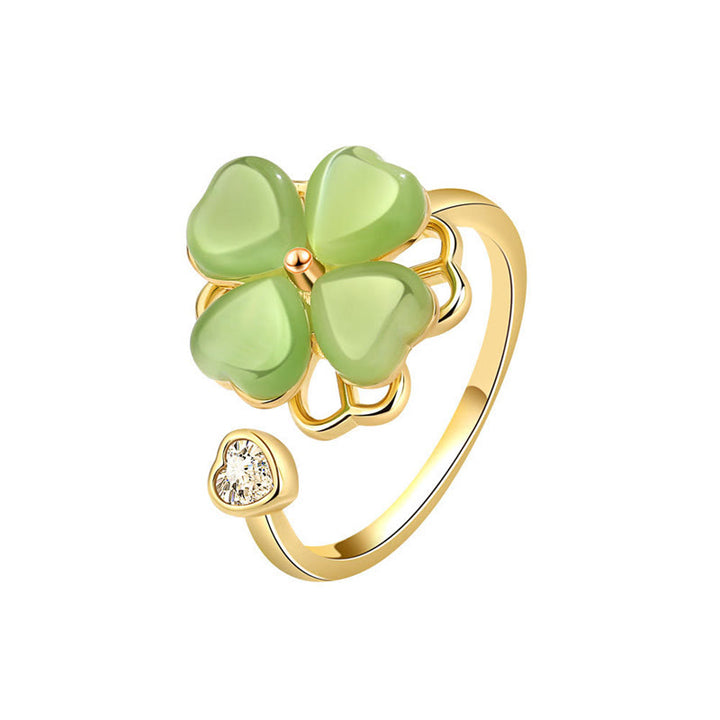 Buddha Stones Cat's Eye Four Leaf Clover Zircon Love Rotatable Ring - Cat's Eye(Peace♥Support) - image 0