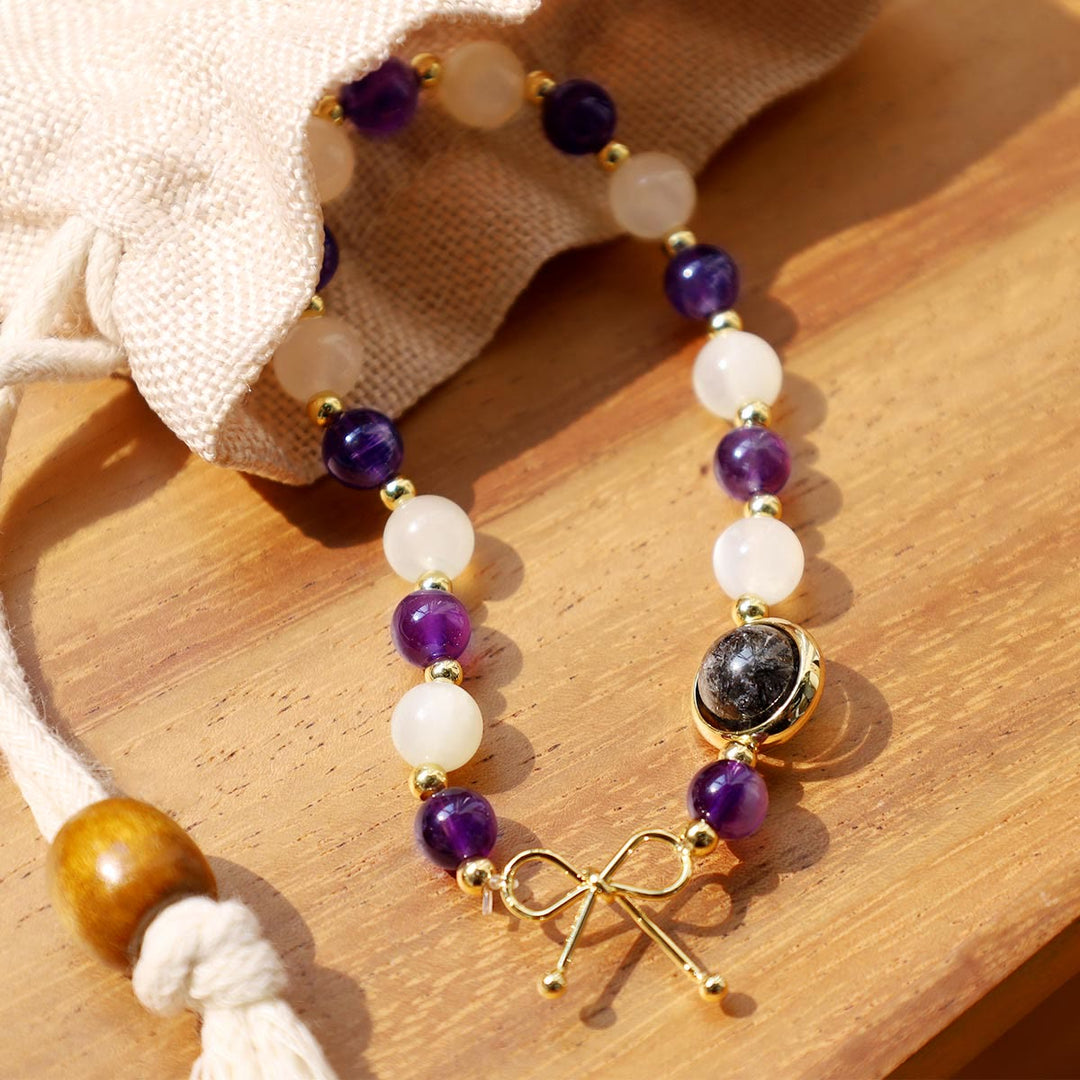 Buddha Stones Amethyst Cat Eye Black Rutilated Quartz Spiritual Bead Bracelet - image 2