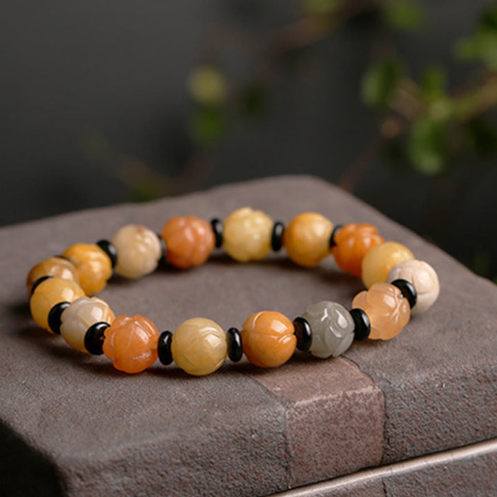 Buddha Stones Golden Silk Jade Lotus Wealth Luck Bracelet - image 9