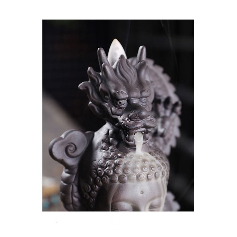 Buddha Stones Dragon Buddha Auspicious Clouds Purple Clay Healing Incense Burner Decoration - image 10
