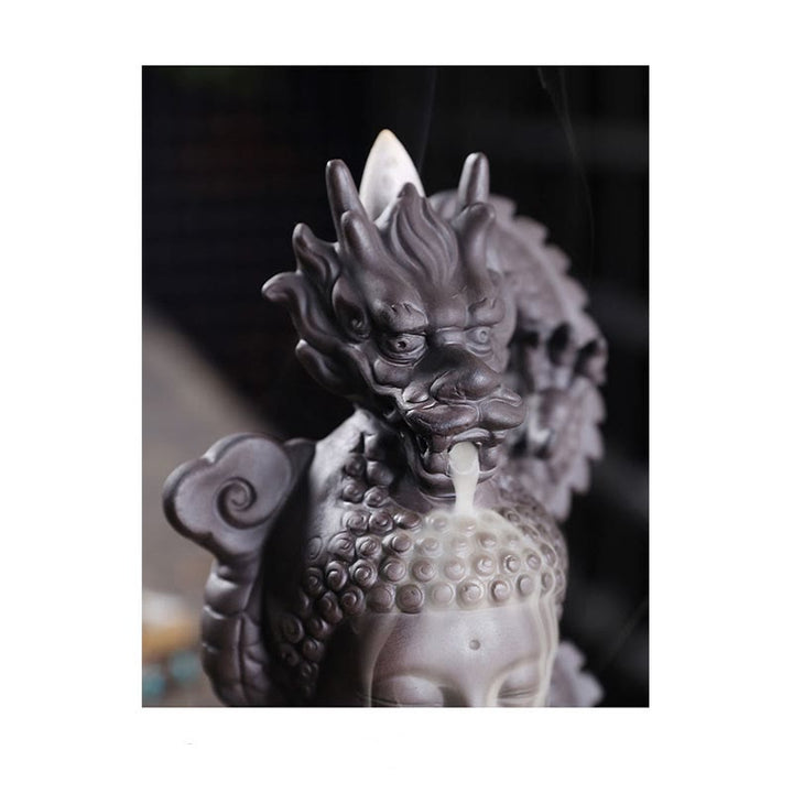 Buddha Stones Dragon Buddha Auspicious Clouds Purple Clay Healing Incense Burner Decoration - image 10