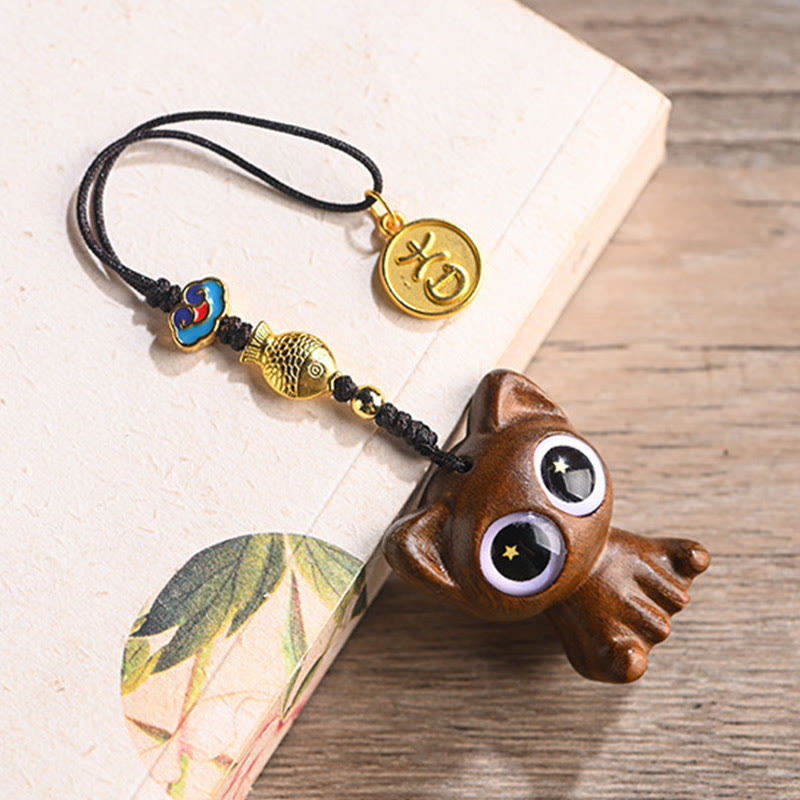 Buddha Stones Green Sandalwood Lucky Cat Koi Fish Cure Key Chain Phone Hanging Decoration - image 3