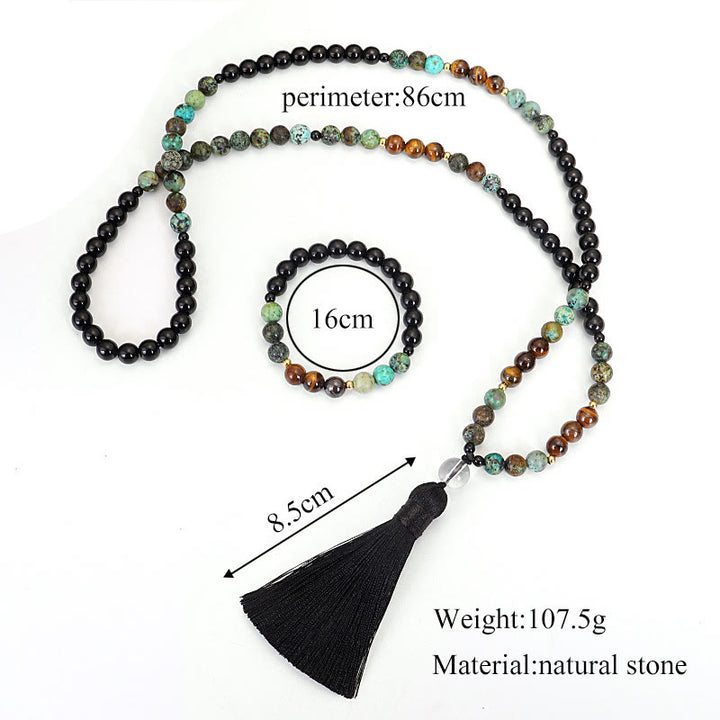Buddha Stones 108 Mala Beads Natural Stone Tiger Eye Turquoise Protection Strength Bracelet Necklace - image 10