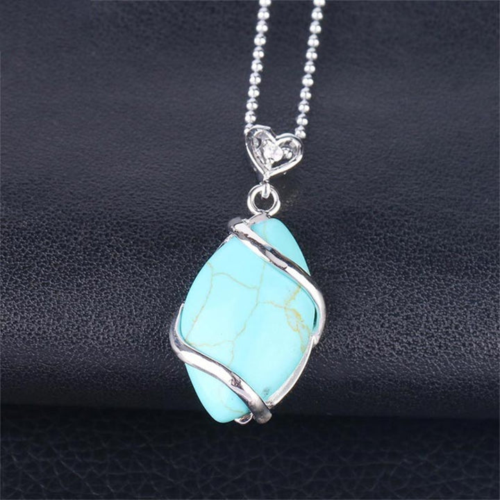 Buddha Stones Marquise Pattern Natural Crystal Stone Charm Necklace Pendant - Turquoise - image 26