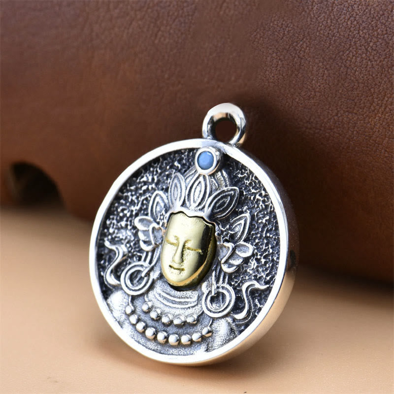 Buddha Stones 925 Sterling Silver Green Tara Double Dorje Vajra Protection Necklace Pendant - Pendant Only(19*23mm) - image 1