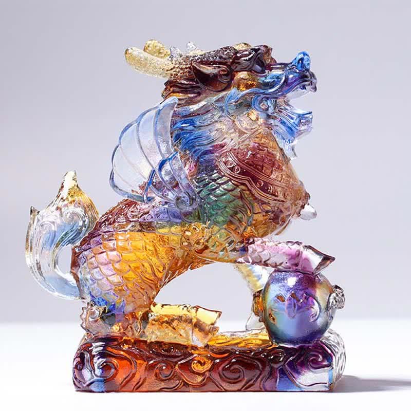 Buddha Stones Feng Shui Kirin Handmade Liuli Crystal Art Piece Fortune Home Office Decoration - image 1