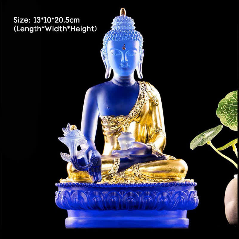 Buddha Stones Medicine Buddha Handmade Liuli Crystal Art Piece Compassion Statue Home Office Offering Decoration - 13*10*20.5cm - Gold Medicine Buddha - image 12
