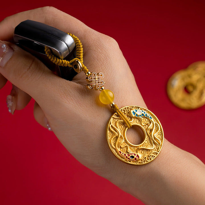 Buddha Stones Double Koi Fish Peace Buckle Wealth Luck Key Chain - image 3