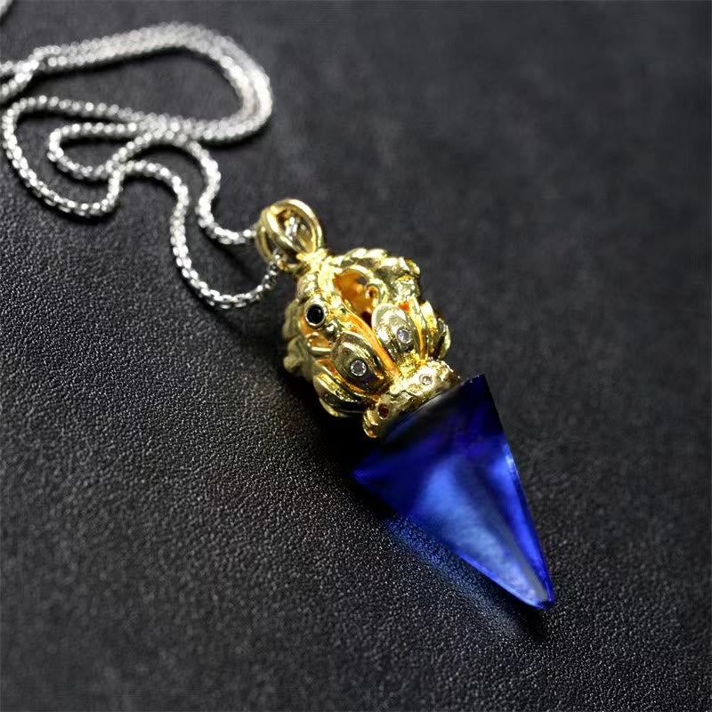 Buddha Stones Tibetan Dorje Vajra 4 Prong Lotus Liuli Crystal Strength Necklace Pendant - image 1