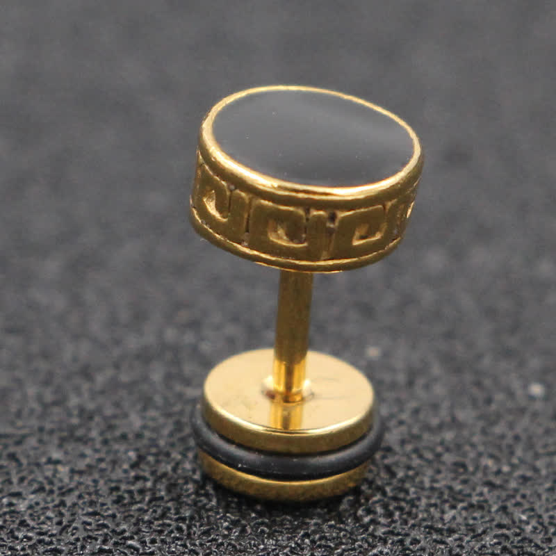 Buddha Stones Cool Men Titanium Steel Balance Round Stud Earrings - Gold - 8mm - image 5