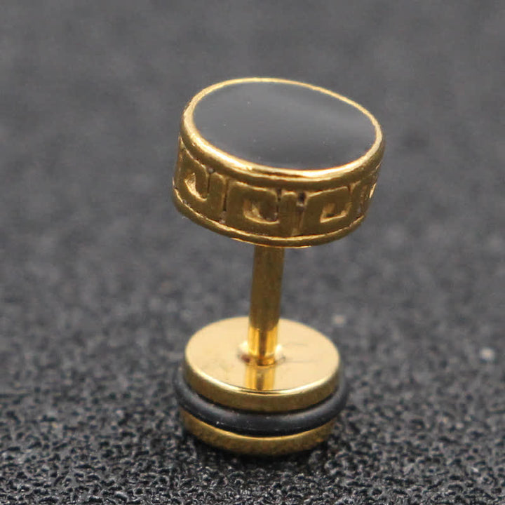 Buddha Stones Cool Men Titanium Steel Balance Round Stud Earrings - Gold - 8mm - image 5