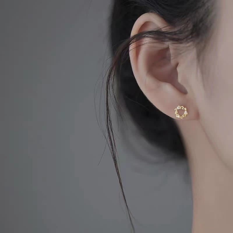 Buddha Stones 925 Sterling Silver Posts Copper Metal Tiny Wreath Stud Blessing Flower Earrings - image 1