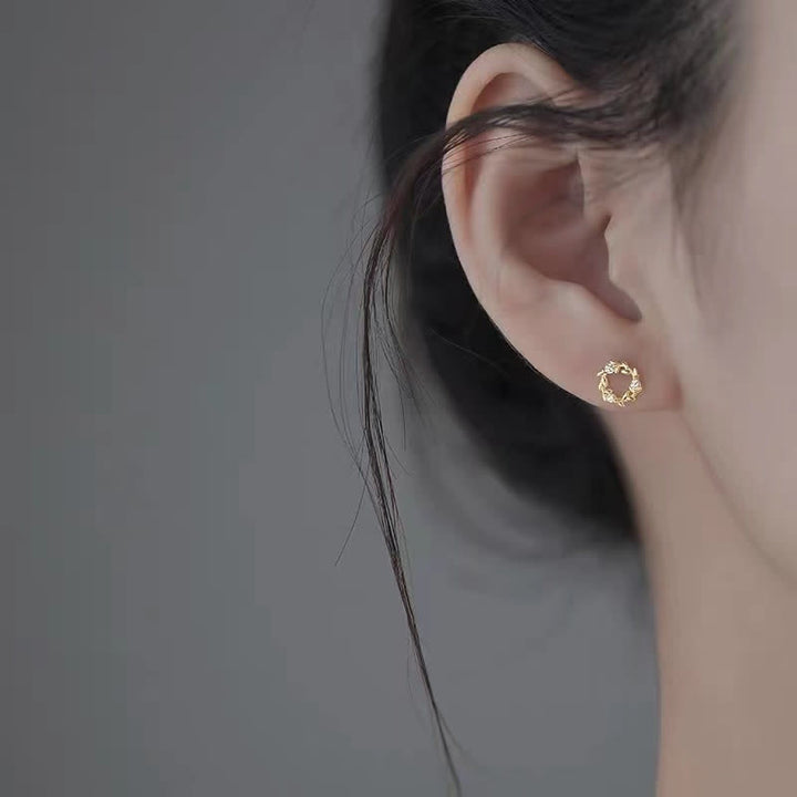 Buddha Stones 925 Sterling Silver Posts Copper Metal Tiny Wreath Stud Blessing Flower Earrings - image 1