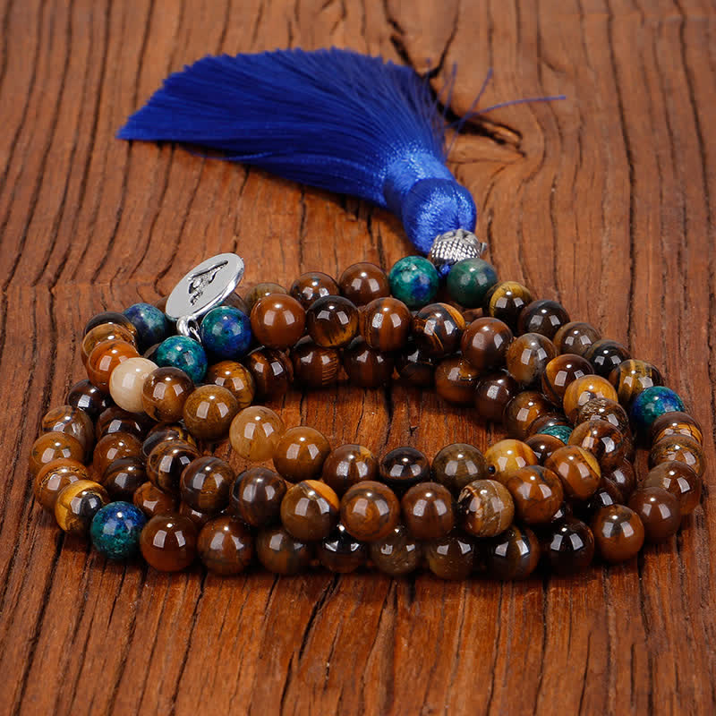 Buddha Stones 108 Mala Beads Tiger Eye Buddha Strength Bracelet Tassel Necklace Pendant - image 7